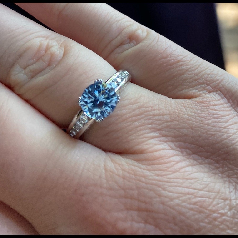 Platinum & Sterling Diamonique Blue Ring